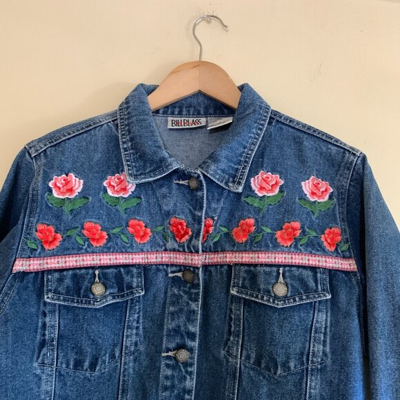 VTG 90s Embroidered Floral Denim Jacket by Bill Blass Women's Size M - Picture 4 of 6